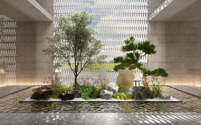 新中式植物造景3D模型下载